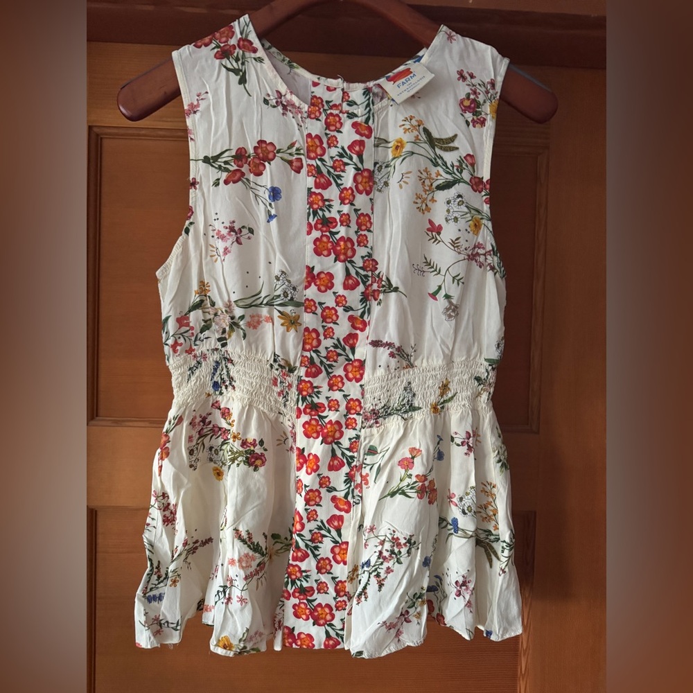 Anthropologie Farm Rio Floral Ruched waist Top, NWOT, M